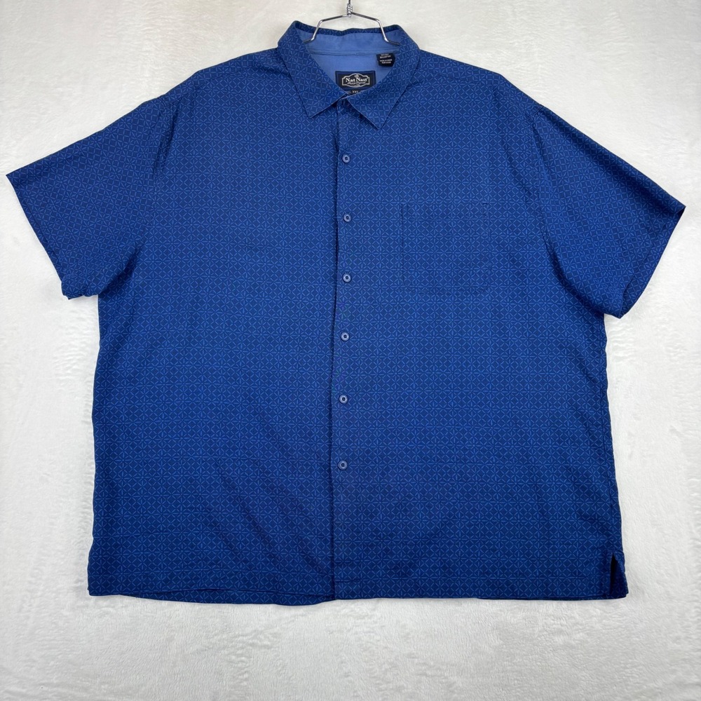 Nat Nast Mens XXL Blue Silk Cotton Geometric Button Up Shirt Y2K CB5-24